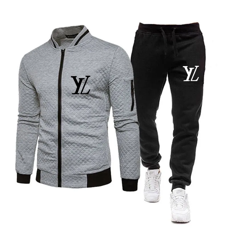 New Men\'s Wool sweater zip-up cardigan stand collar long sleeve hoodie and sweatpants High quality leisure fallow jogging suit