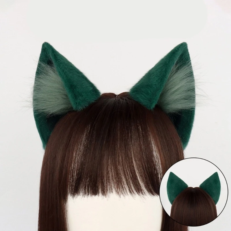 2Pcs Halloween Cats Cosplay Costume Set Women Girls Plush Faux Fur Cat Ear Headband with Tail for Adult Holiday Party Dress up