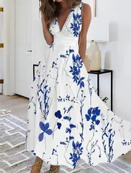 Summer Maxi Long Dress for Women 2023 Vestidos de Mujer Dresses Elegant Robe Femme V-Neck Casual Bohemian Boho Evening Clothing