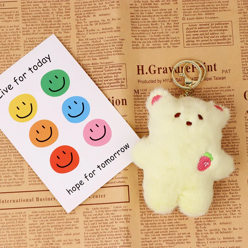 Kawaii Fruit Embroidery Bear Plush Keychain Colorful Fluffy Little Bear Doll Pendant Soft Stuffed Toy Backpack Bag Decor Gift