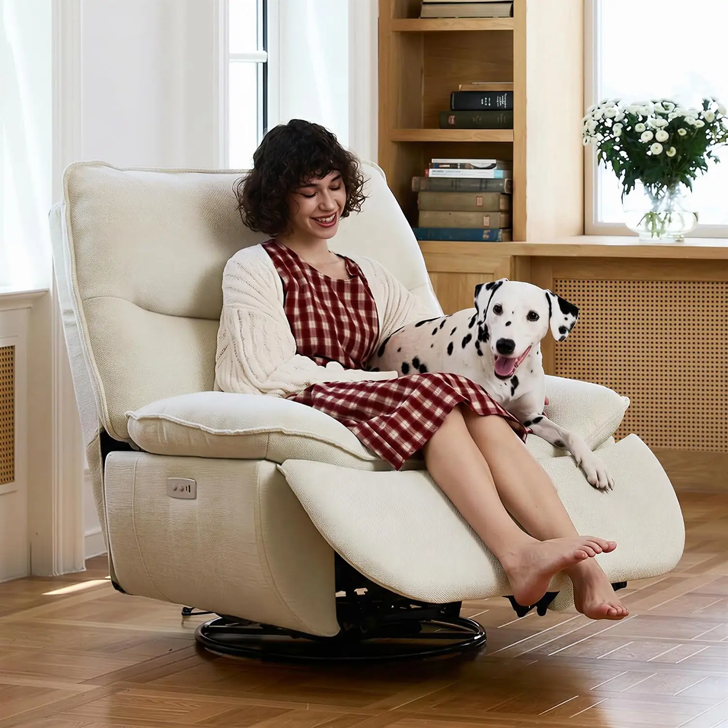 Extra Wide Swivel Rocker Recliner Chair With Side Pockets, 350 Lbs Capacity For Living Room, Beige, Customized
