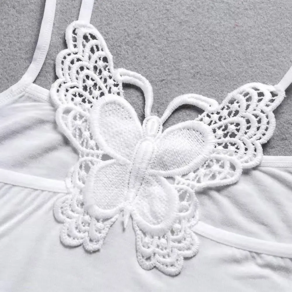 New Butterfly Embroidery Backless Butterfly Vest Built In Pad Hollow Out Padded Camisole Lace Trim Innerwear Tank Top Women