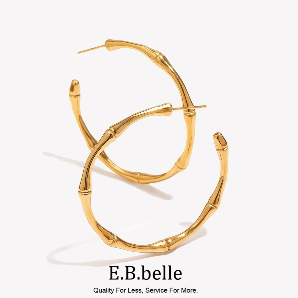 E.B.belle Minimalistische Basic Dünne Bambus Große Gold Creolen Für Frauen Edelstahl Vergoldet Wasserdicht Weibliche Große Creolen