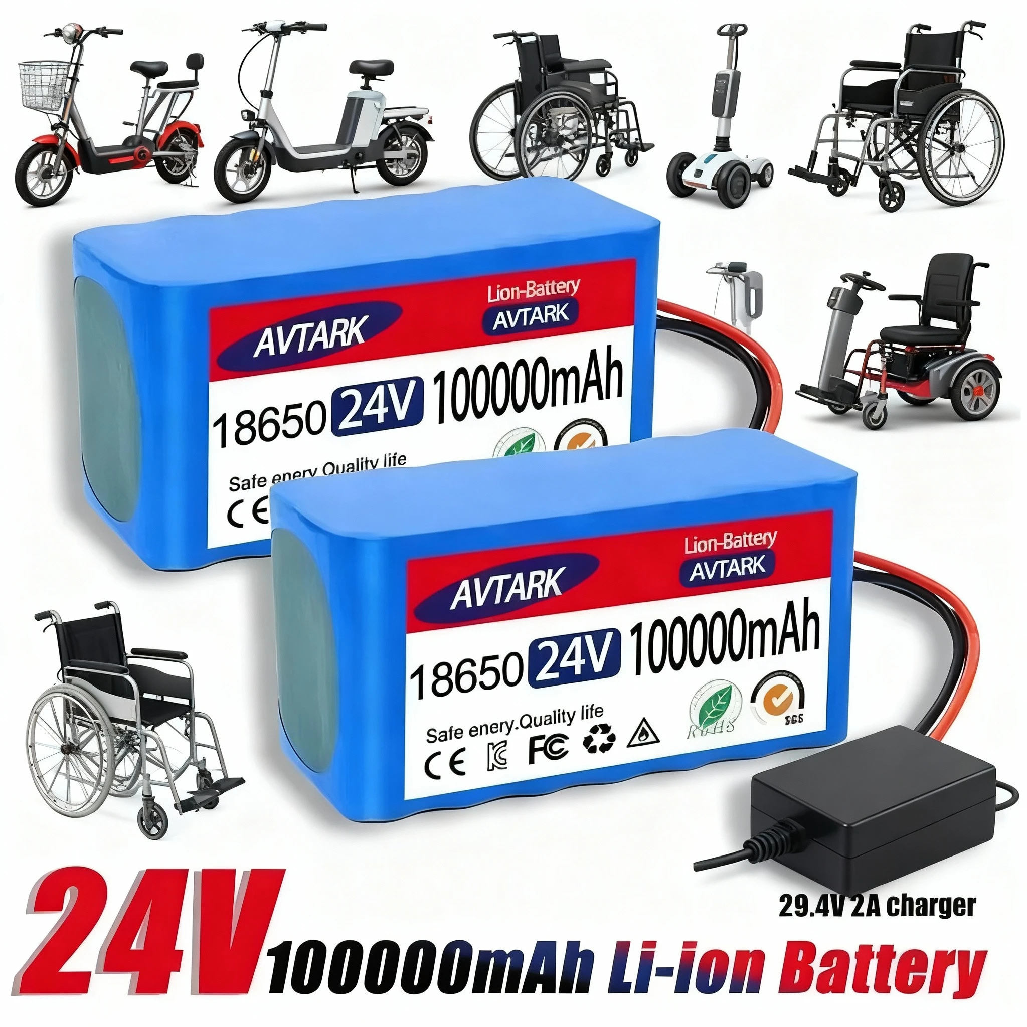 2026 ترقية 24 فولت 100 أمبير دراجة كهربائية الدراجة 7S3P 18650 بطارية ليثيوم أيون حزمة سكوتر كهربائي بطارية ليثيوم أيون + شاحن 2A