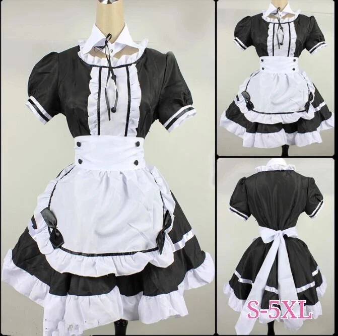 2022 nette Lolita Maid Kostüme Französisch Maid Kleid Mädchen M-5XL Plus Größe Halloween Kostüm Kellnerin Maid Party Bühne Kostüme