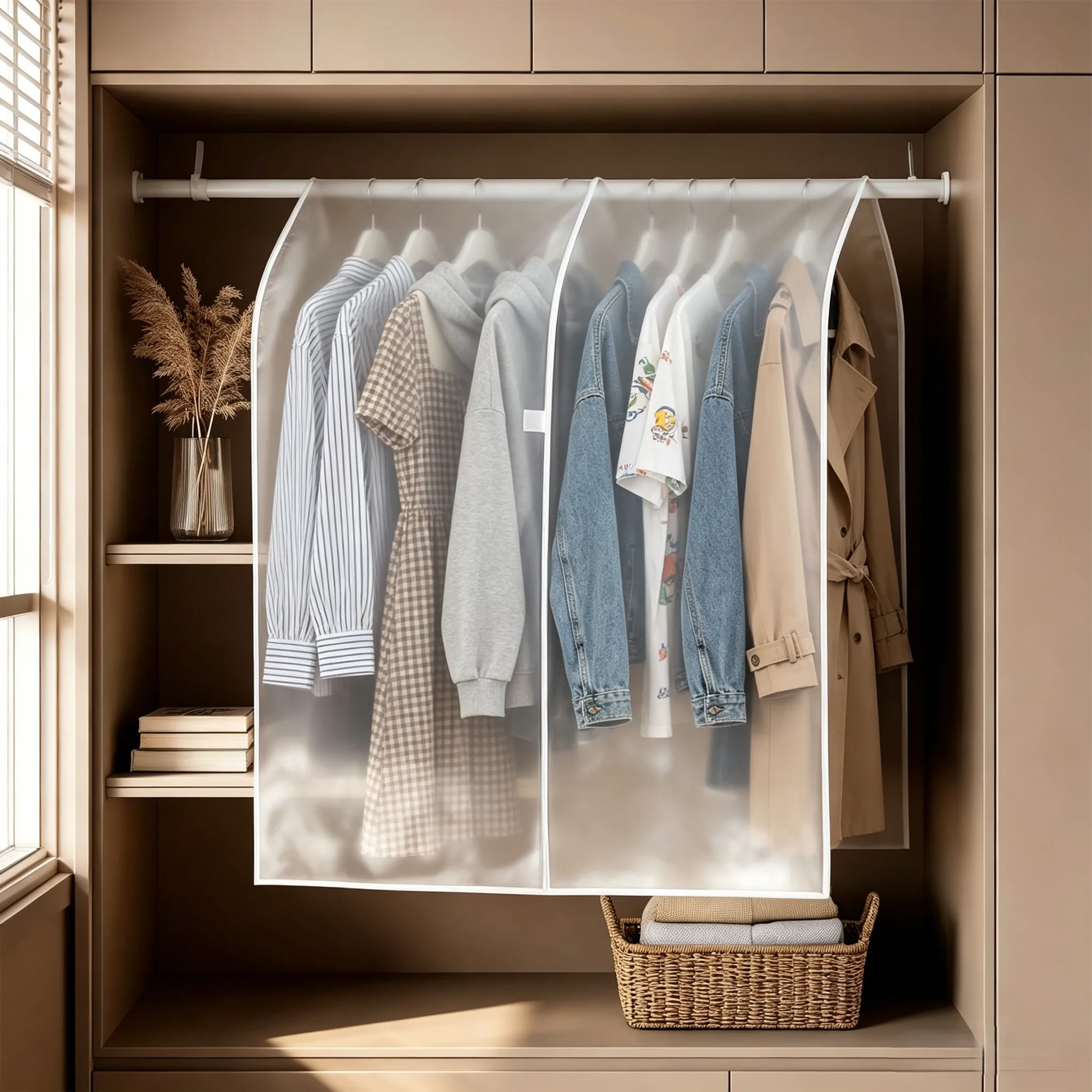 PEVA Garment Dust Covers 2 Pack 43.3 x 43.3in Water Resistant Semi-Transparent Protectors for Clothing Storage