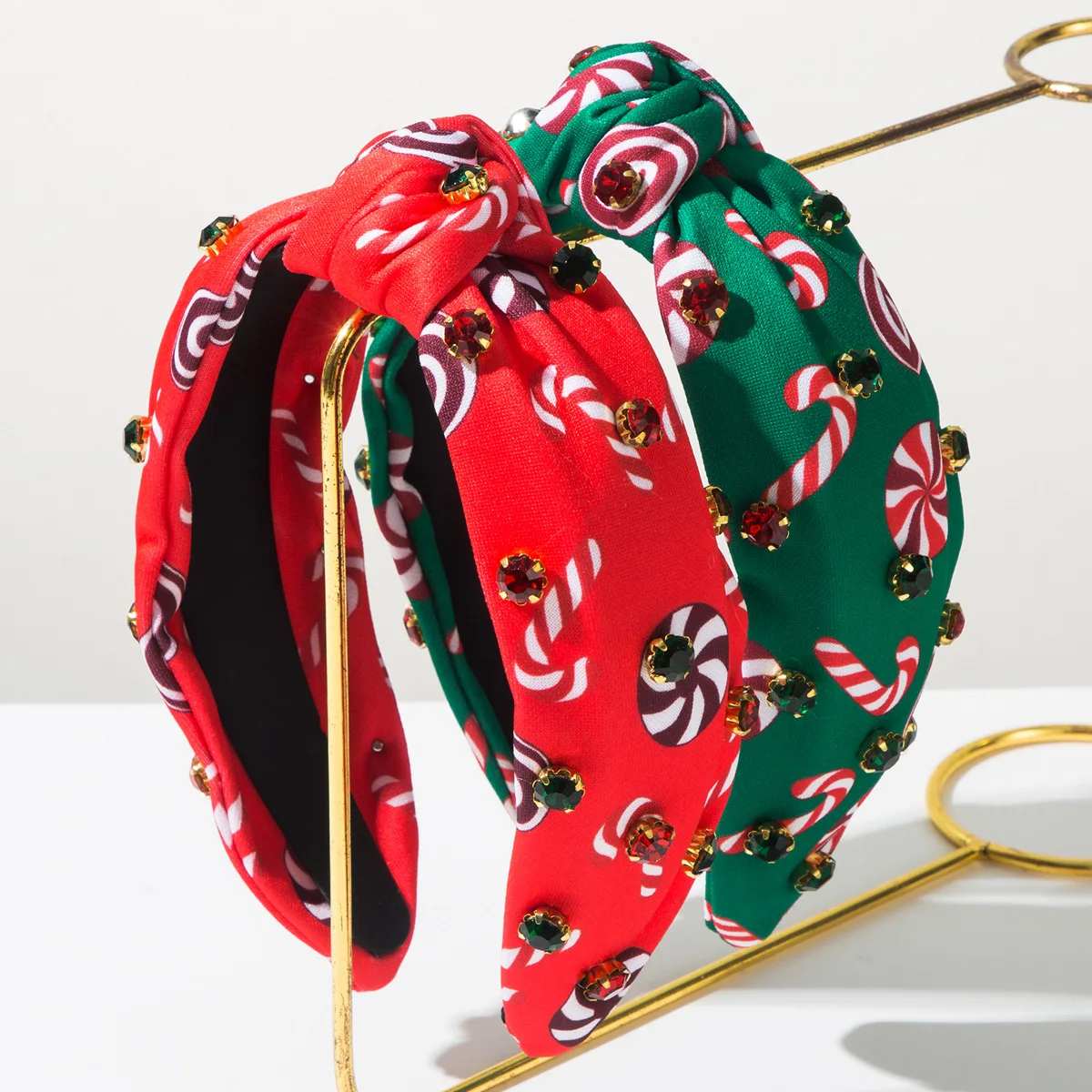 New Trend Fashion Christmas Headband Simple Windmill Cane Printing Diamond Christmas Elements Hair Accessories Women
