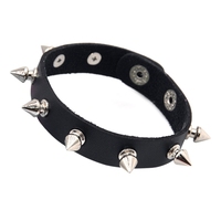 1Pc New Unisex Women Punk Black Bracelet Unique One-row Spike Rivet Bracelets PU Metal Wristband Adjustable Bangles