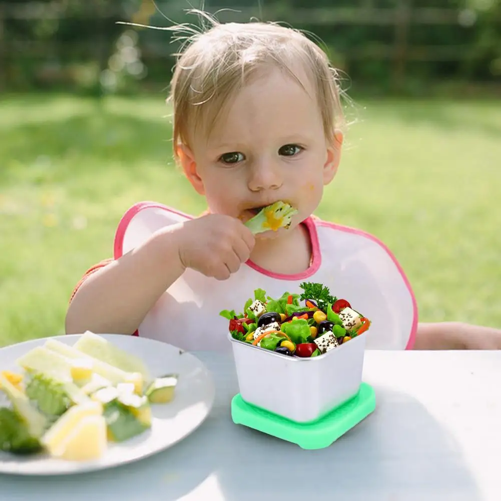 Lanche em aço inoxidável para crianças, pequeno recipiente de alimento metálico com tampas de silicone, lancheira à prova de vazamento para crianças, 10pcs