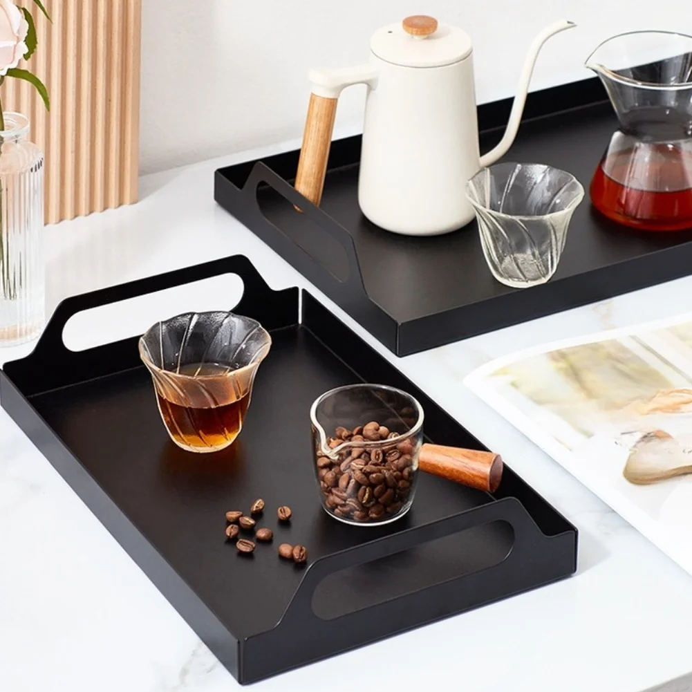 Metal Tray with Handle for Serving Storage and Dish Drying in Home Environments Carbon Steel Build Supports Long Term Indoor Use