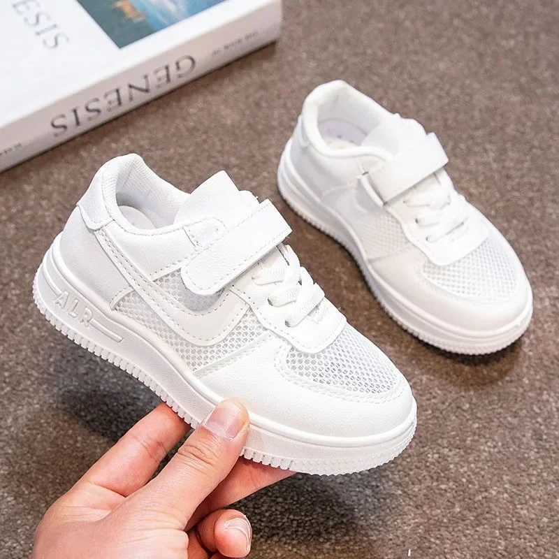 Summer Boys Girls Lace-free Mesh Thick-soled White Shoes Soft-soled Non-slip Running Shoe Children Kid Campus Casual Sports Shoe
