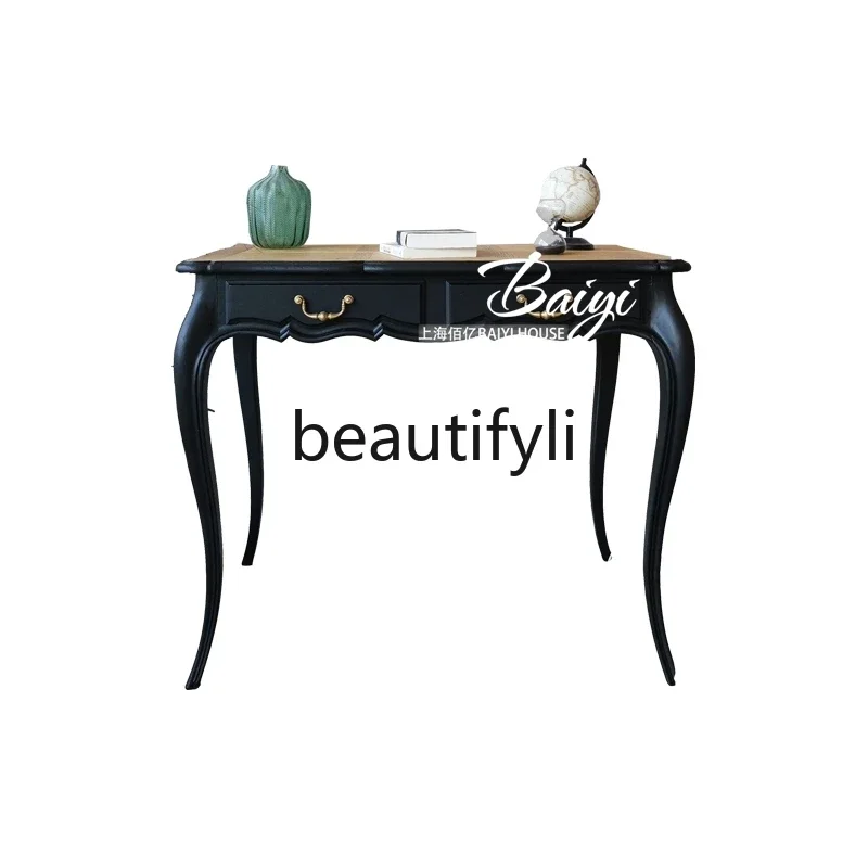 

A48 French retro solid wood entrance table, black against the wall, living room, home entrance table, decorative cabinet