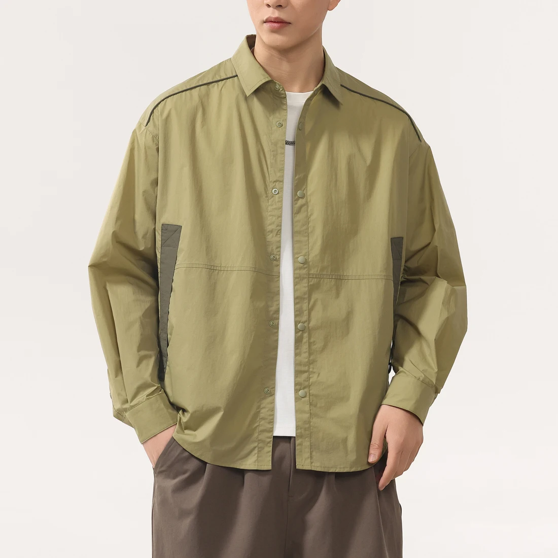 Streetwear Oversize Long Sleeve Cargo Shirts Men Outdoor Hiking Lightweight Quick Dry Loose Casual Sunscreen Shirts Clothes