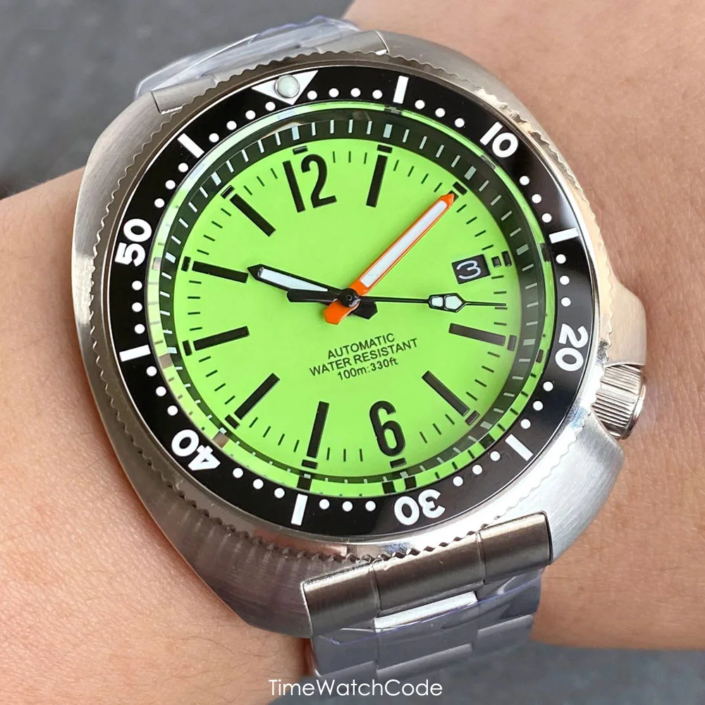 

Tandorio 200m Diver Watch for Men NH35A Automatic Movement Fully Luminous Dial Turtle Watch Green Lume Sapphire Waterproof 44mm