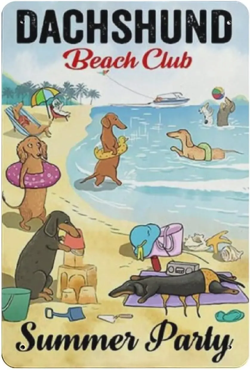Vintage Metal Sign Dachshund Beach Club tin Sign Summer Party tin Sign Dachshund Lovers tin Sign Gift for Dachshund Dad Aluminum