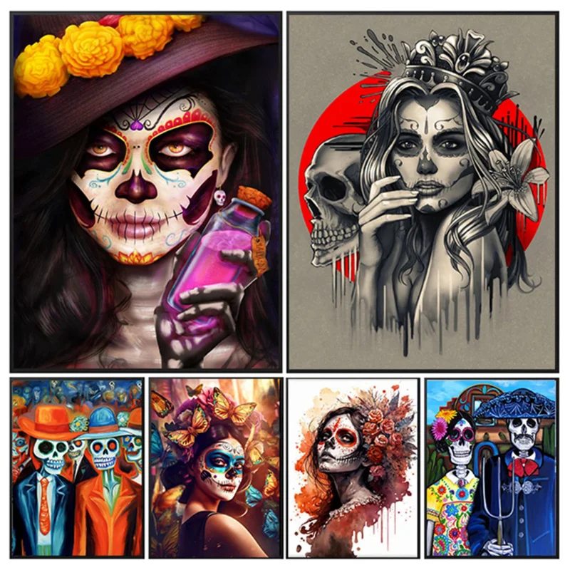 Classic Fashion Graffiti Aesthetics Wall Art Skull Tattoo Female HD Oil On Canvas Posters And Prints Home Bedroom Decor Gifts