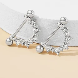2PCS 14G Wing Heart Rhinestones Nipple Rings Shield Cover Barbell Steel for Women Breast Body Piercings Jewelry