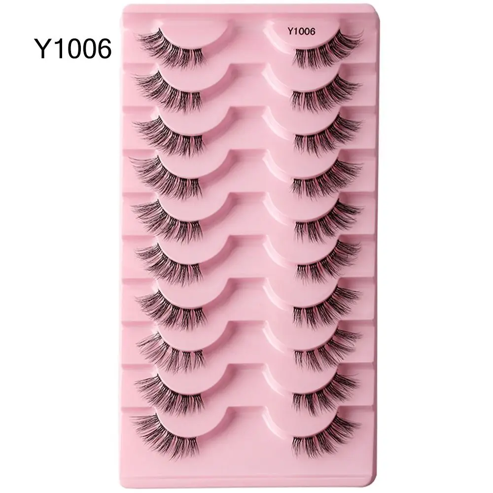 10 أزواج من رموش الزاوية المصنوعة من المينك الصناعي ذات المظهر الطبيعي مع شريط شفاف نصف رموش عين القطة الرموش الصناعية #1