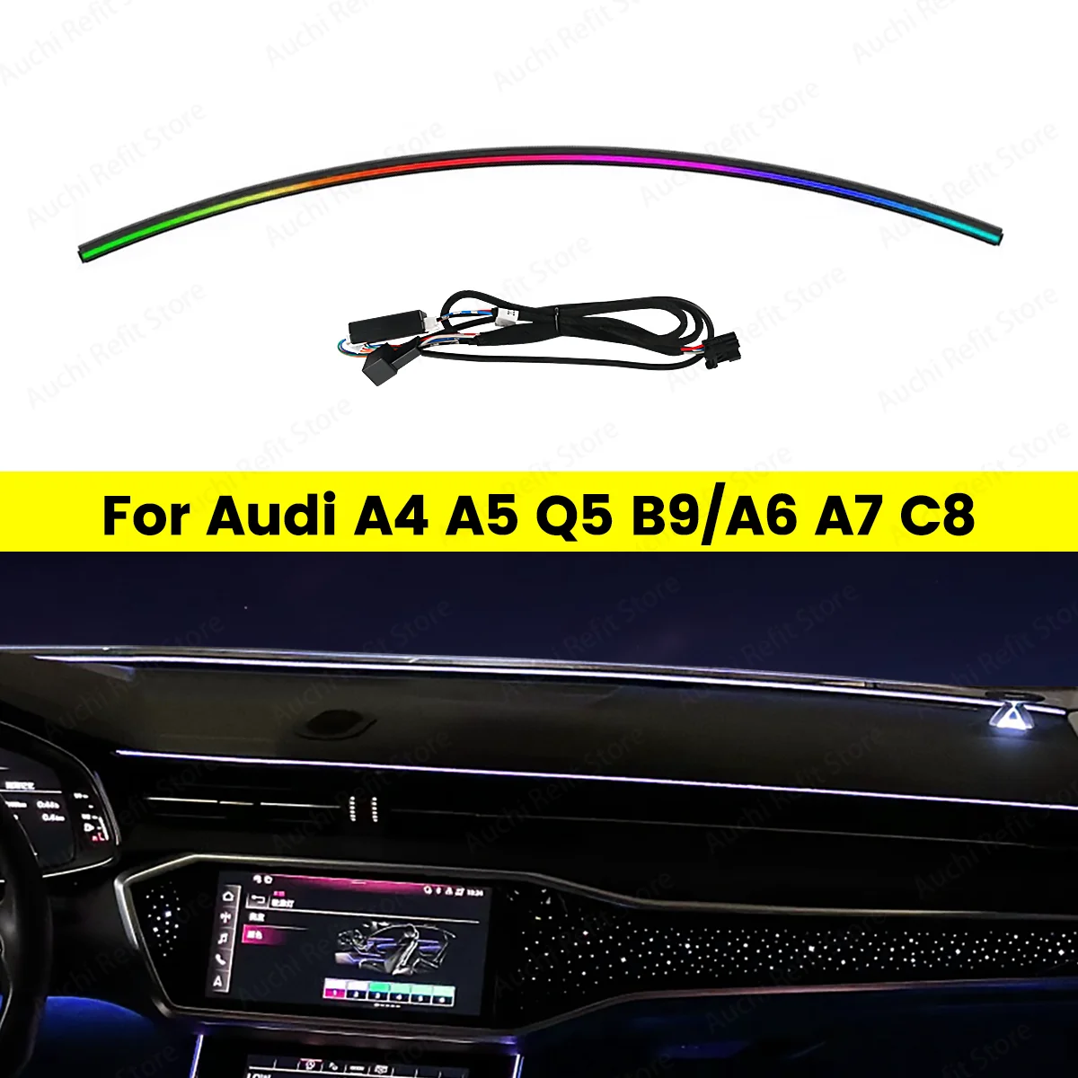 

32 Colors Car LED Ambient Strip Light For Audi A4 A5 Q5 B5 A6 A7 C8 LED System Screen Control Atmosphere Lamp Decorative Light