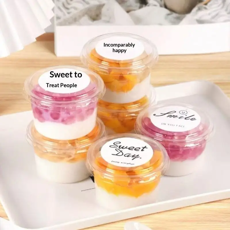 50Pcs Clear Plastic Cups Disposable Mousse Dessert Box With Lid Dessert Acrylic Food Cake Cup 150/250/380ml Packaging Box