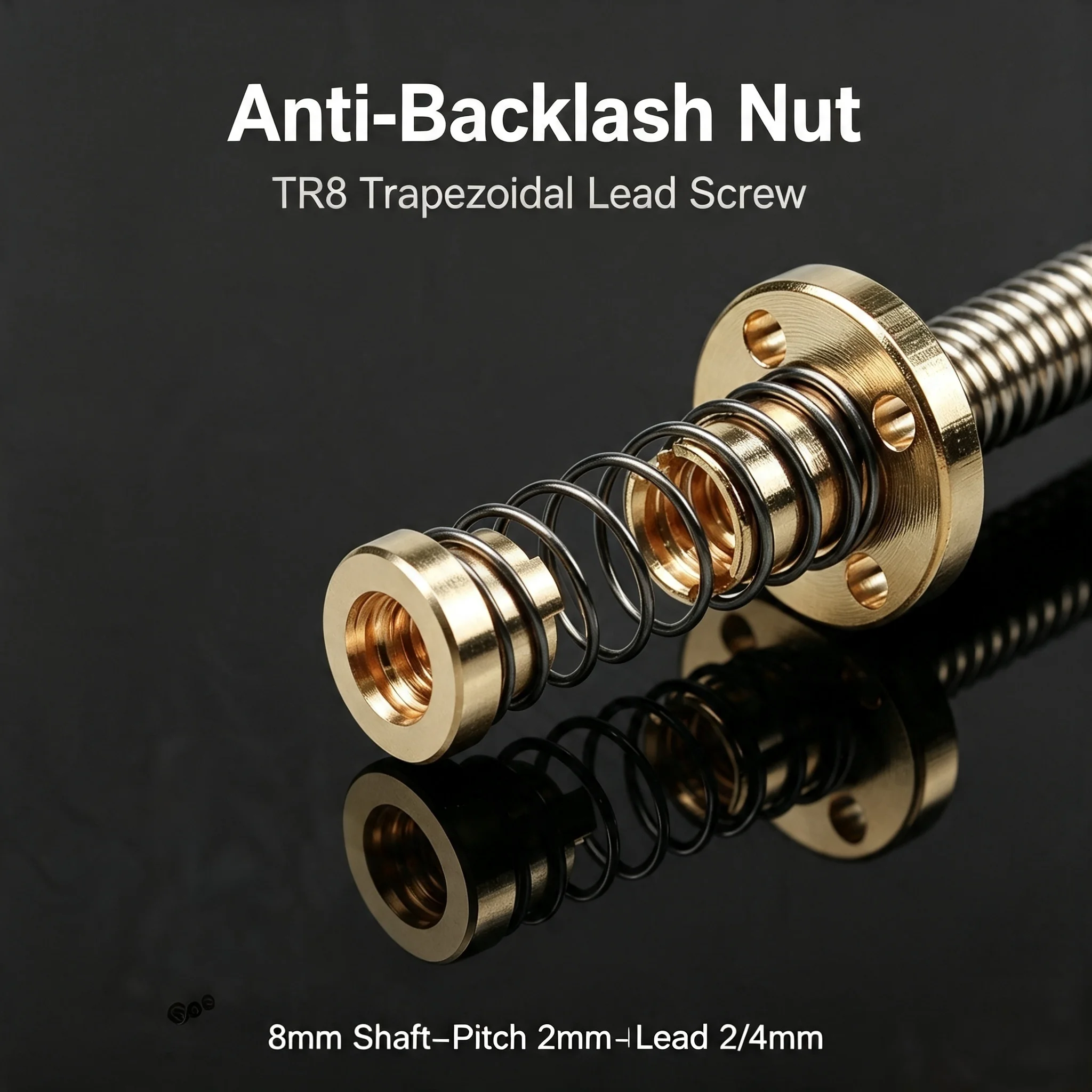 Anti-Backlash Nut TR8 Trapezoidal Lead Screw, 8mm Shaft Pitch 2mm 2/4mm Lead Linear Drive 3D Printing Components