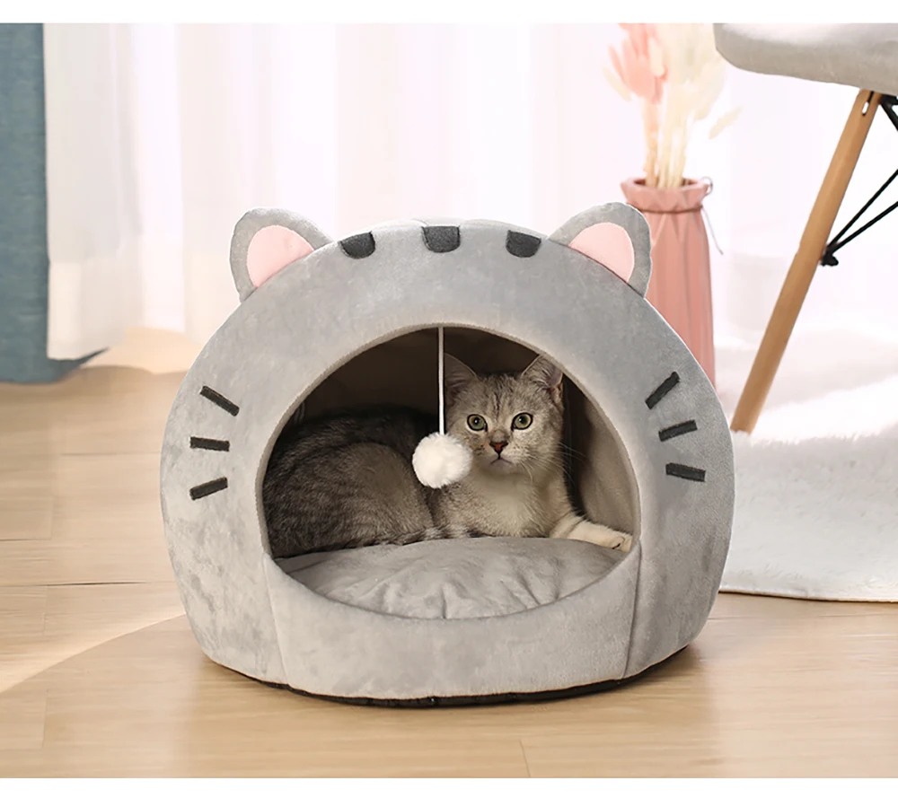 Super Katze Bett Warme Haustier Haus Kätzchen Höhle Kissen Katze Haus Warme Schlafen Hund Korb Zelt Kleine Hund Matte Liefert Bett Für Katzen – Detail 6