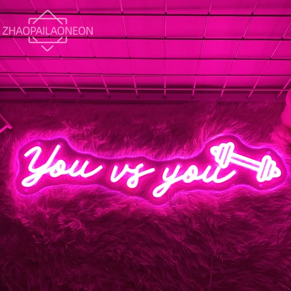 You VS You Fitness Sport Club Led Neon Sign Barbell Weightlifting Decoration Gym Neon Lights Wall Art Decor Boys Gift LED Lamp