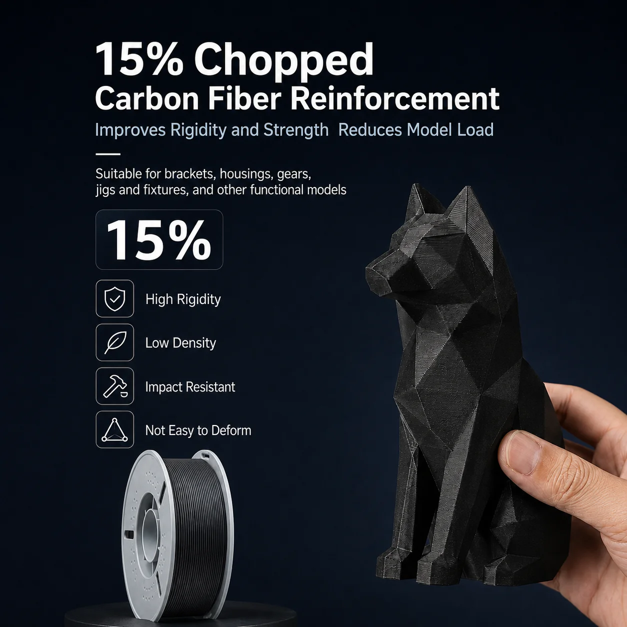Филамент Filadock PETG-CF 15% с углеродным волокном, 1.75 мм, высокопрочный, матовый, для высокоскоростной 3D-печати, инженерный класс, 1 кг