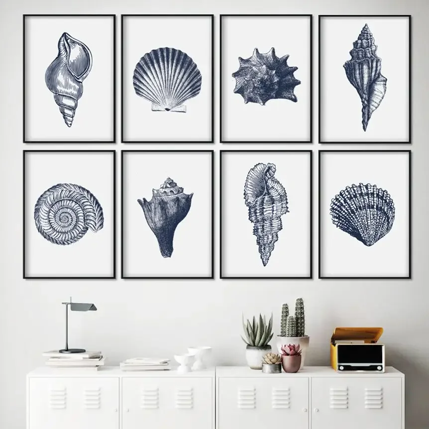 Marine Fossil Scallop Conch Snail Vintage Wall Art Canvas Painting Nordic Posters And Prints Wall Pictures For Living Room Decor