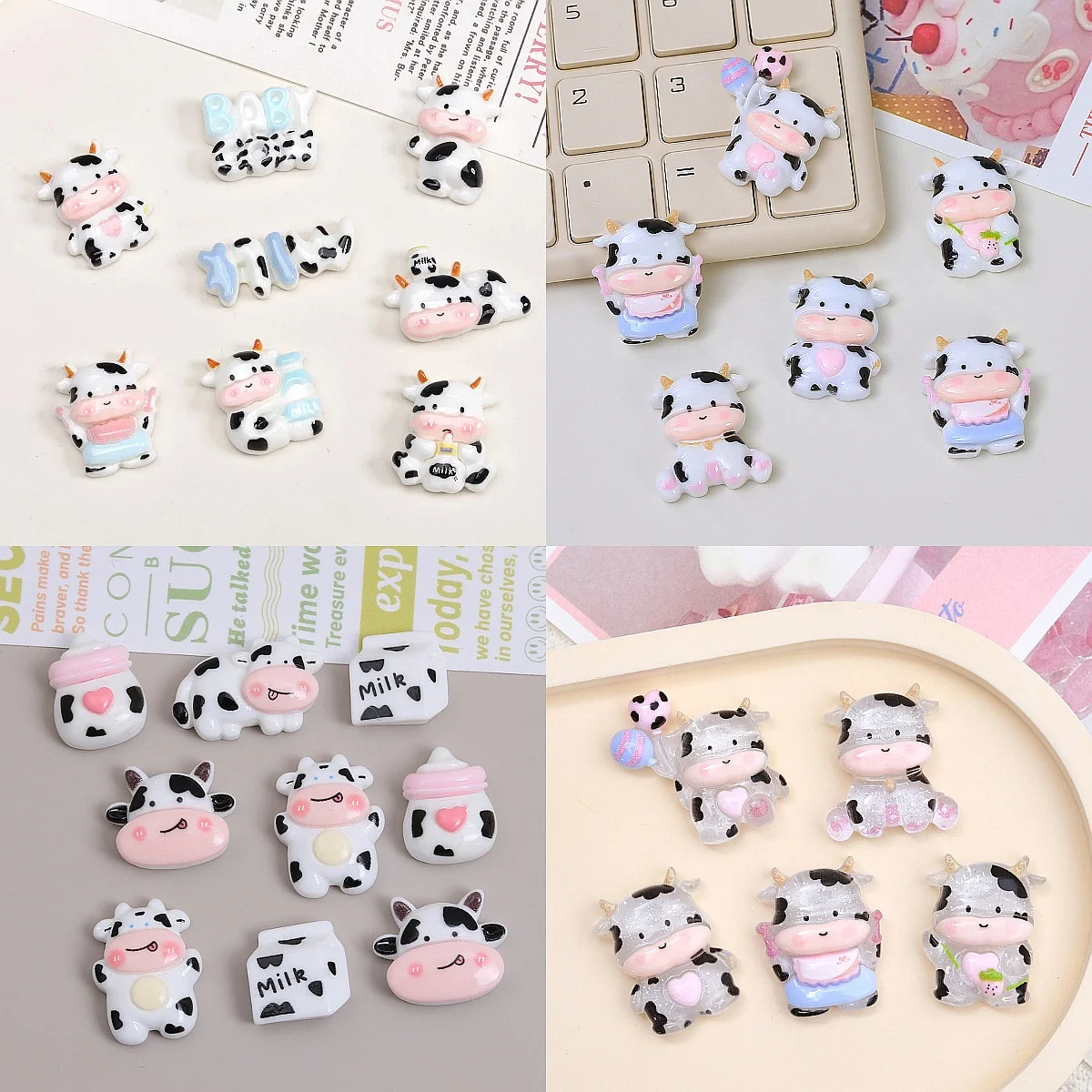 100pcs Cute Resin Cartoon Mini Cow Charms DIY Accessories Phone Case Hairpin Keychain Earring Scrapbook Pendant Decor