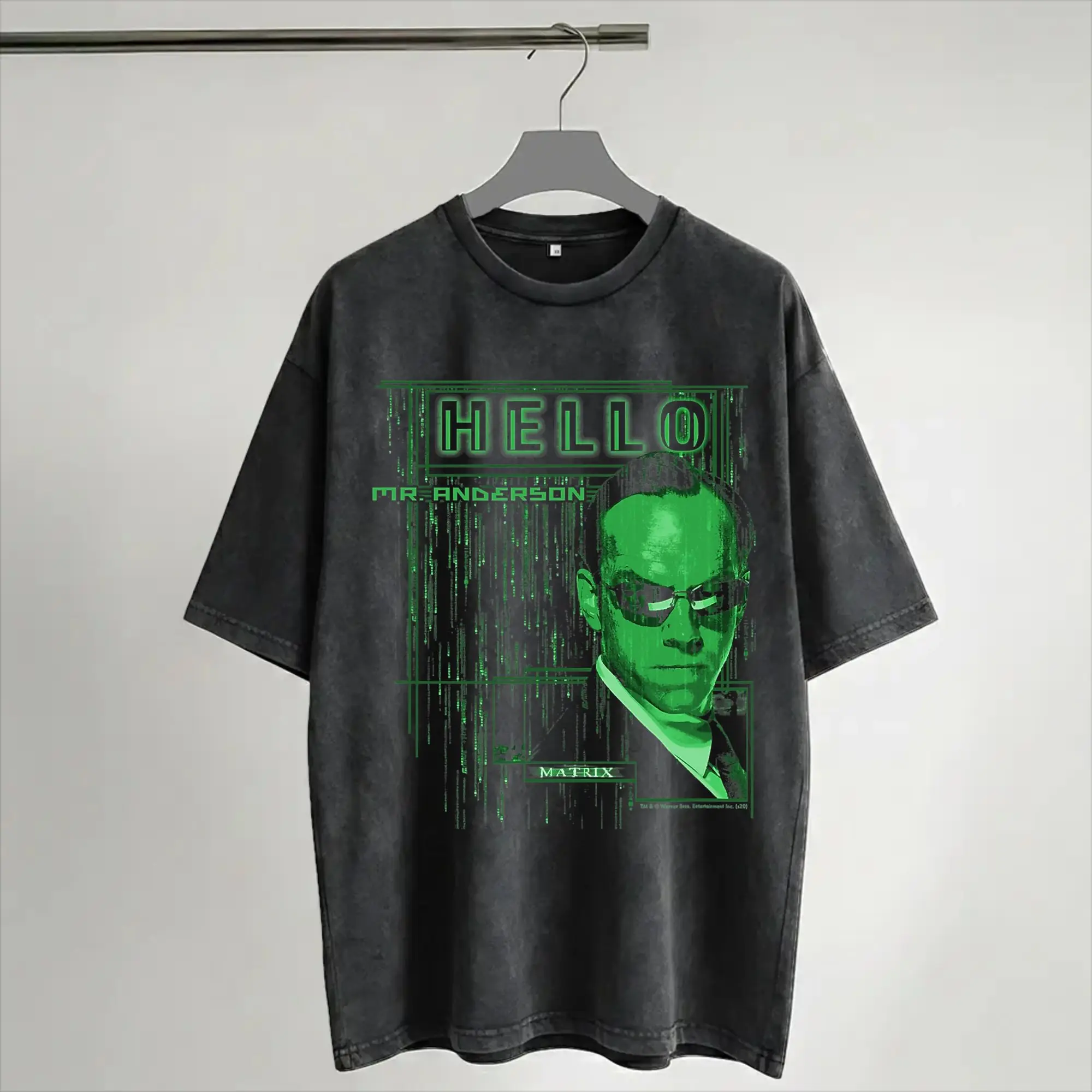 Graphic Printed The Matrix Agent Smith Hello Mr Anderson Code Drop  Washed Shirt Merch Oversize T-Shirts  Men Women Tee