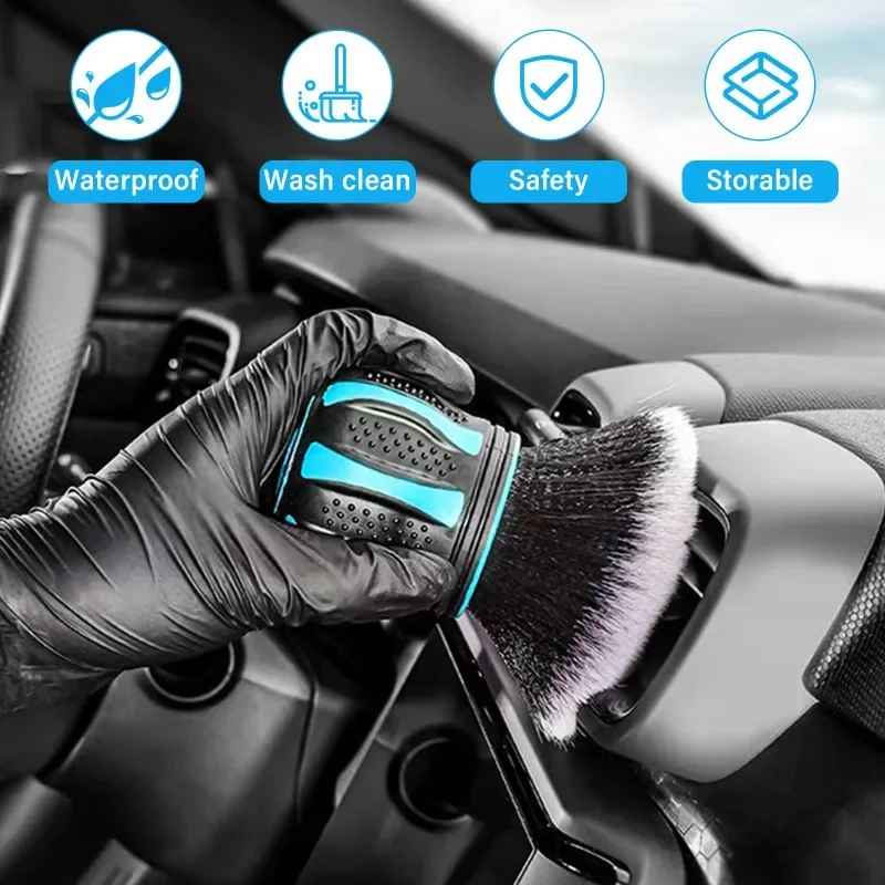 Ergonomic grip multi-purpose brush for car interior, soft bristle car detail brush, reusable