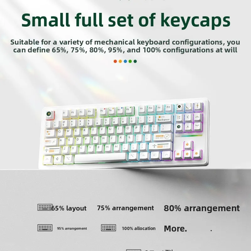 Xinmeng Gouxu White Original Artisan Keycap Set Full 129-Key MX Cross Minimalist Elegant All-White PBT Dye-Sub Front Printed Cap