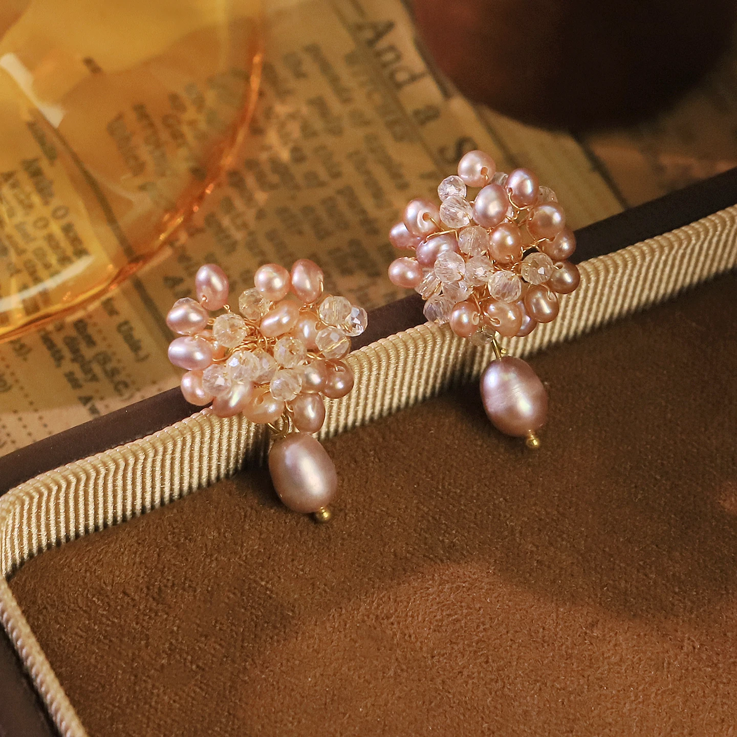 Natural Freshwater Pearl Crystal Earrings for Women Daily Banquet Original Design Handmade Pearl Cluster Earring Fashion Jewelry