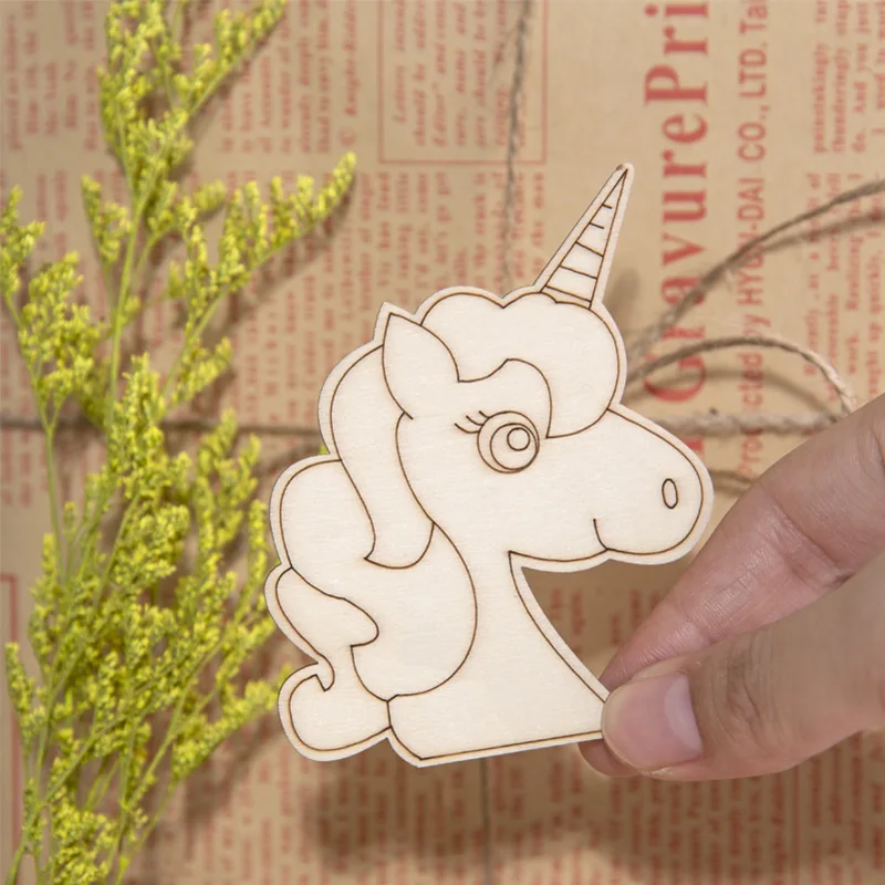 10pcs Unicorn Wooden Crafts DIY Painting Wood Slices Ornaments For Unicorn Birthday Party Decoration Kids DIY Gifts Supplies