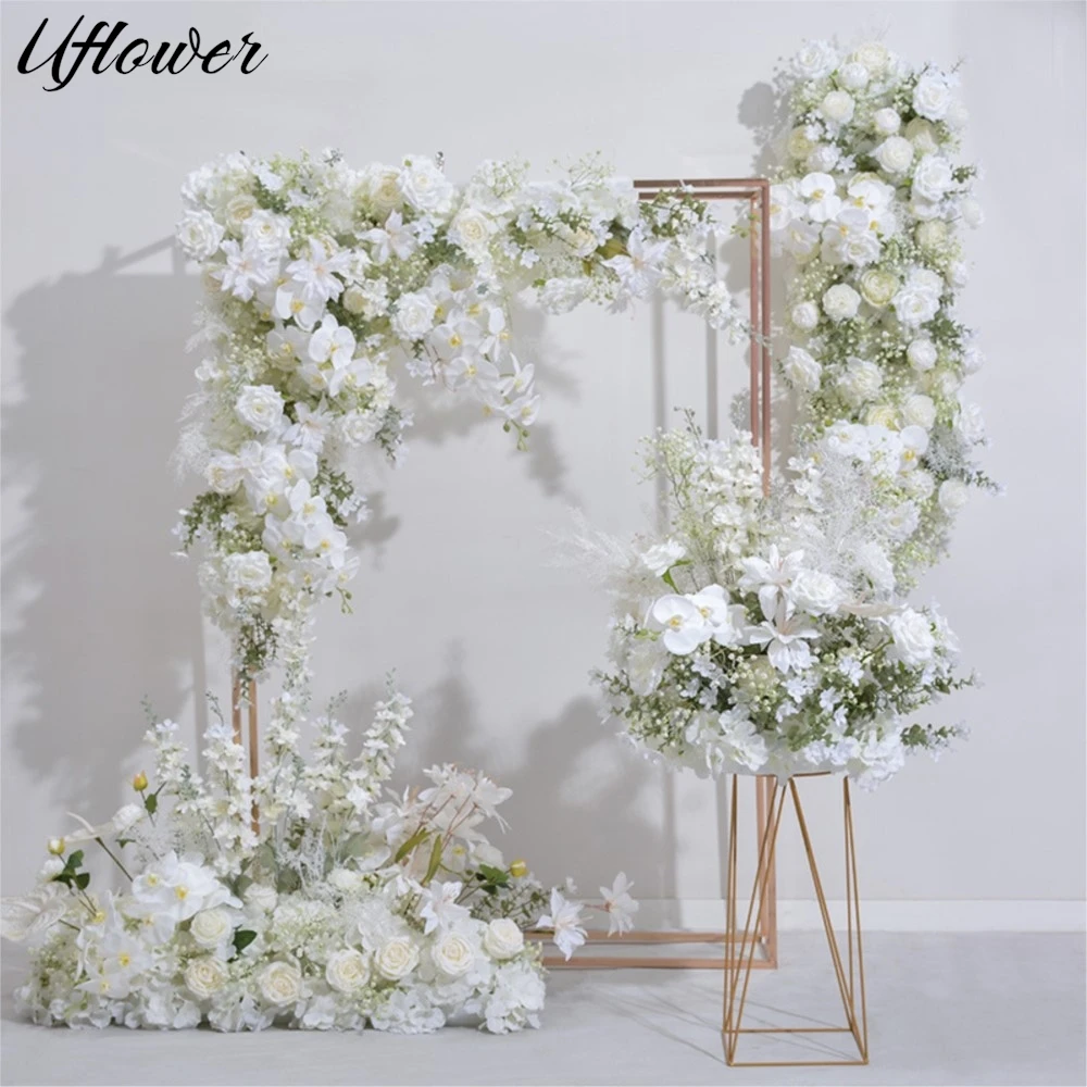 

Uflower White Rose Gypsophila Wedding Backdrop Decor Hanging Floral Arrangment Banquet Table Centerpiece Ball Stage Floor Flower