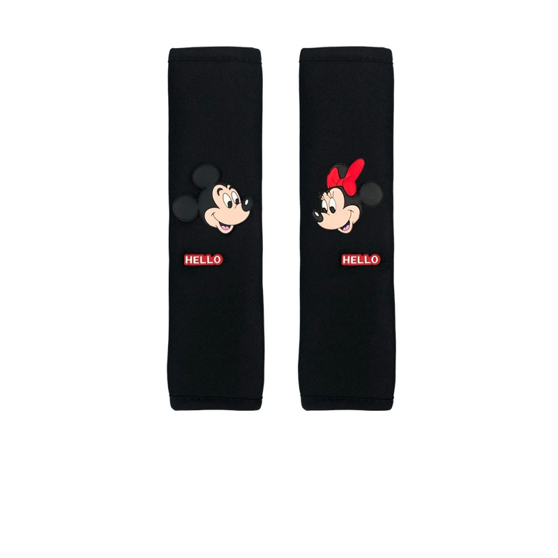 2pcs Disney Mickey Mouse Anime Seat Belt Cover Car Decoration Action Figures Toy Minnie Cars Shoulder Covers Kids Birthday Gifts