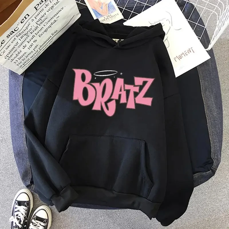 Bratz unisex letter print hooded sweatshirt Long sleeve hip hop streetwear hooded pullover casual top Loose hoodie letter print