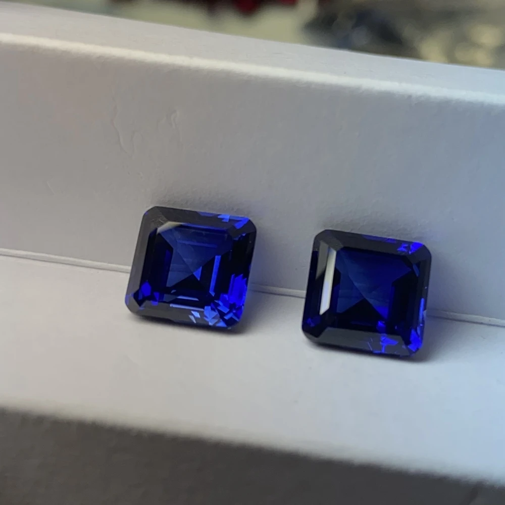 Asscher Cust 9x9mm 5 قيراط ياقوت أزرق ملكي صناعي 34 # اكسيد الالمونيوم الأحجار الكريمة #4