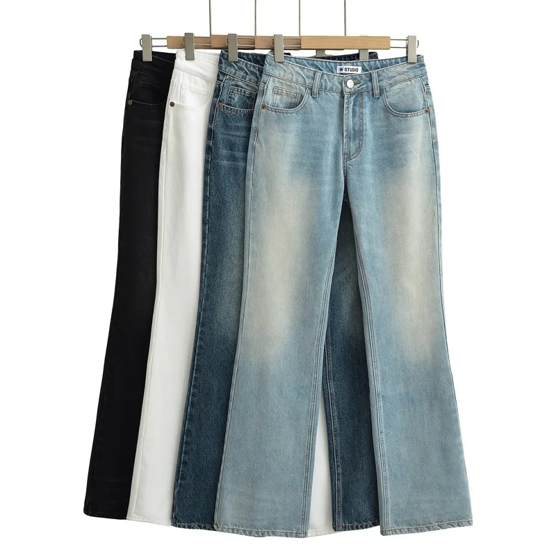 Spring and Autumn Micro Pull Show Thin High Waist Drop Loose Extended Floor Pulling Trumpet Jeans for Women