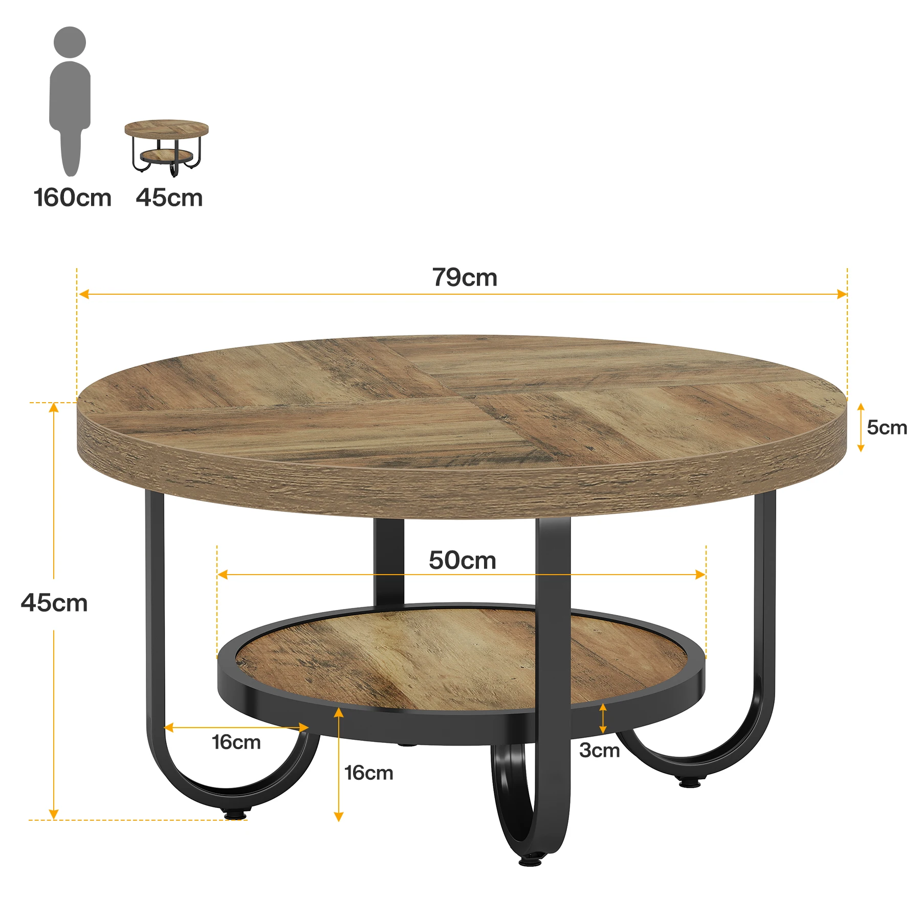 Tribesigns 2-Tier Round Coffee Table with Storage Shelf for Living Room, 31.1-Inch Center Cocktail Table with Sturdy Curved Meta
