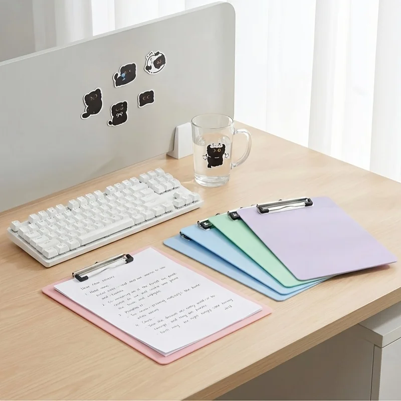 4-pack Plastic Colorful Mini Clipboards with Discreet Clips, Writing Board A6 Size, Includes 1 Random Cartoon Black Cat Sticker