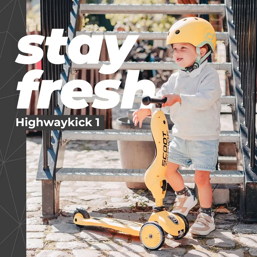 สกู๊ตเตอร์เด็กแบบ 2-in-1 ทั้งแบบนั่งขี่และแบบยืน, อายุ 1 ถึง 5 ปี, Highwaykick 1, สีเลมอน