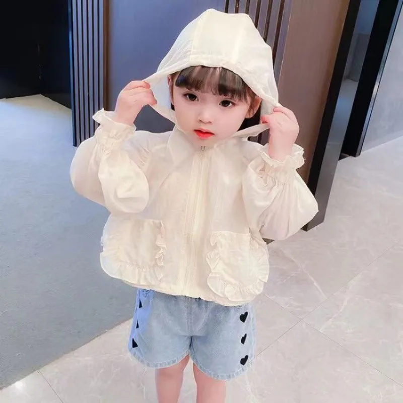 

2-6Y Summer Toddler Girl Sunscreen Jacket Floral Pocket New Breathable Young Baby Girl Coat Long Sleeve Hooded Infant Girl Shirt