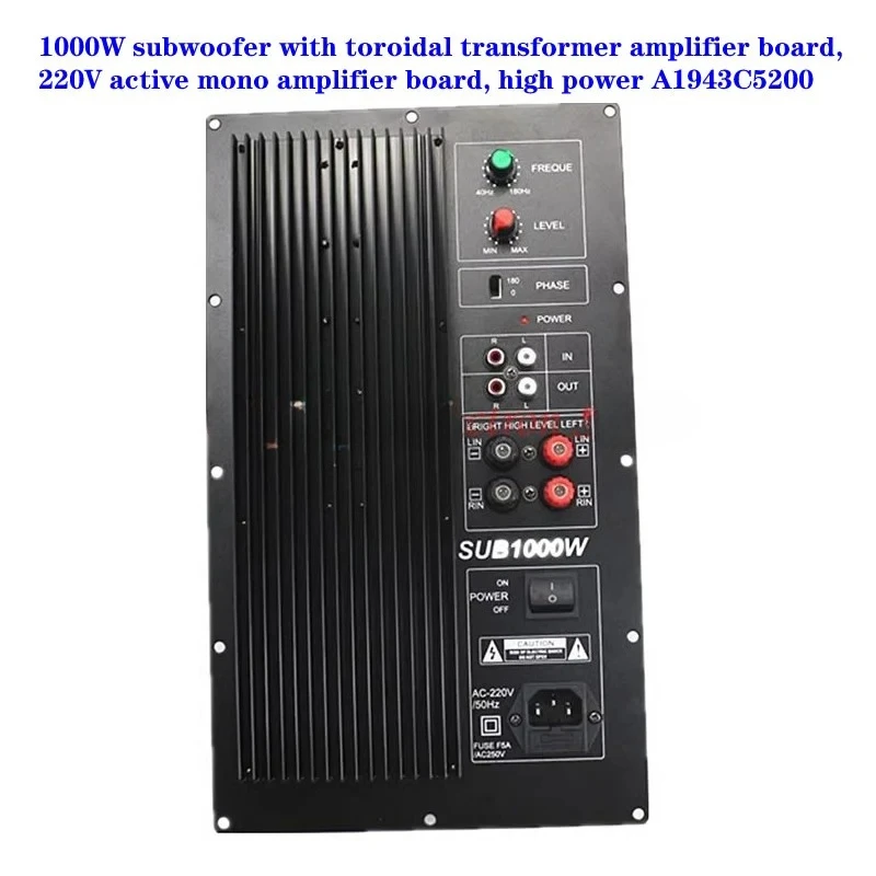 1000W subwoofer with toroidal transformer amplifier board, active mono amplifier board, high-power A1943C5200 amplifier tube
