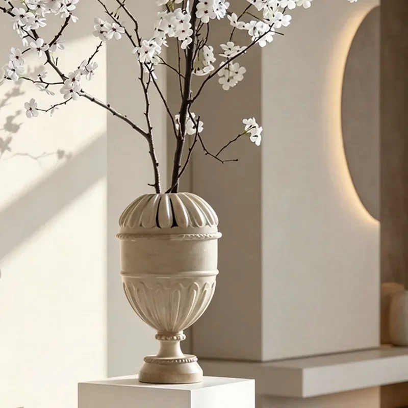 French Imitation Jade Retro Vase High End Art Flower Ornament for Hotel Restaurant Bedroom Entrance Home Decor