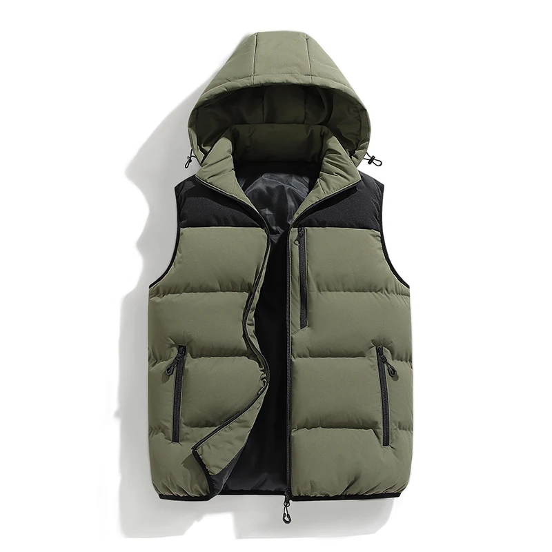 Autumn Winter Men Hooded Thicken Casual Sleeveless Vests Jackets Coat Mens Detachable Hat Waistcoat Vest Man Cotton Outwear Vest