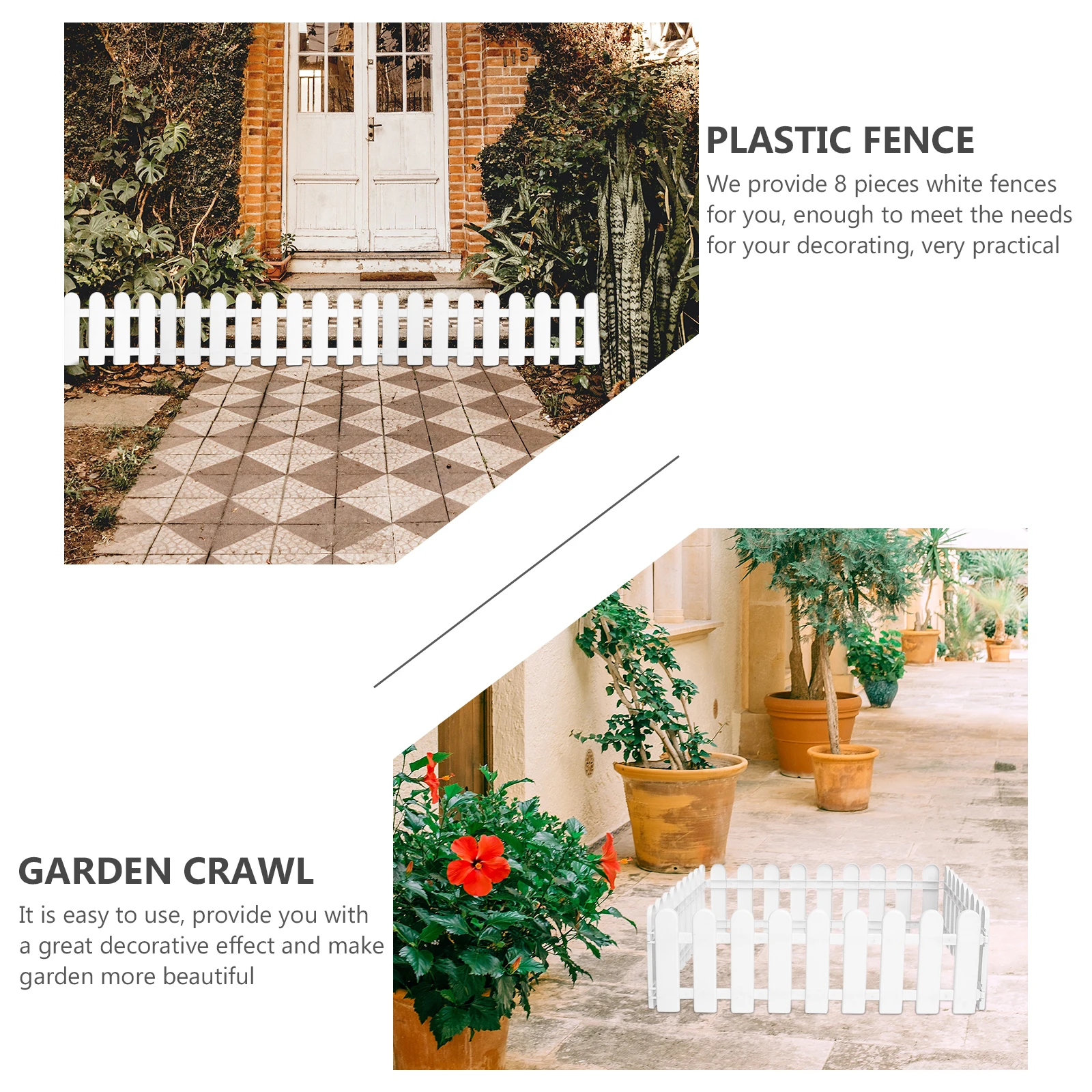 

8pcs White Decorative Fence Plastic Garden Enclosure Villa Yard Crawl Durable Easy Install Flower Shop Hotel Decoration Outdoor