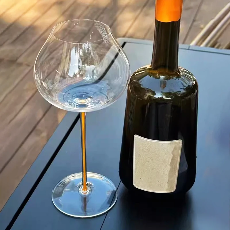 JINYOUJIA Slovakia RONA Style Orange Handle Wine Glass Super Thin Crystal Burgundy Cup Perfect Flawless Goblet