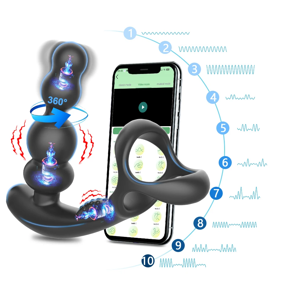 Remote Control Male Prostate Massager Vibrator 360°Rotate Toy Vibrator Ring Plugs Masturbator Anal Butt Sex Plug Wearable Men